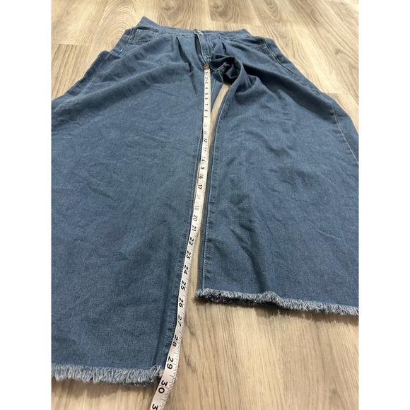 SHEIN Women Medium Wash Wide Leg Pleated High Rise Raw Hem Denim Jeans W28 - Picture 5 of 7